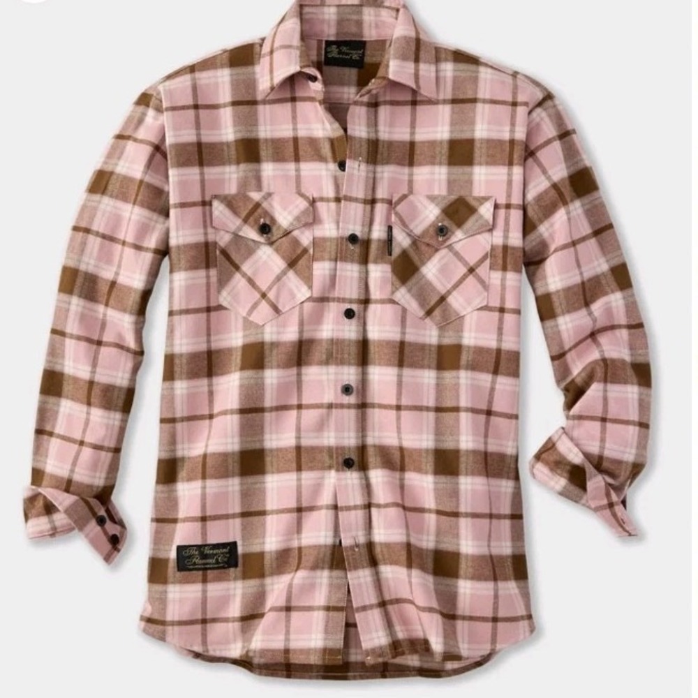 The Vermont Flannel Co Pink Plaid Morrill Mauve Organic Cotton Flannel Shirt M